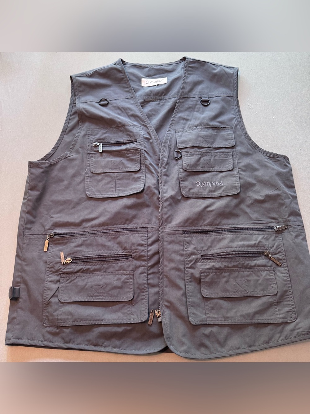 OlympinA Outdoor Fishing Hunting Tan Utility Full Zip Safari Men's 2XL grey Vest